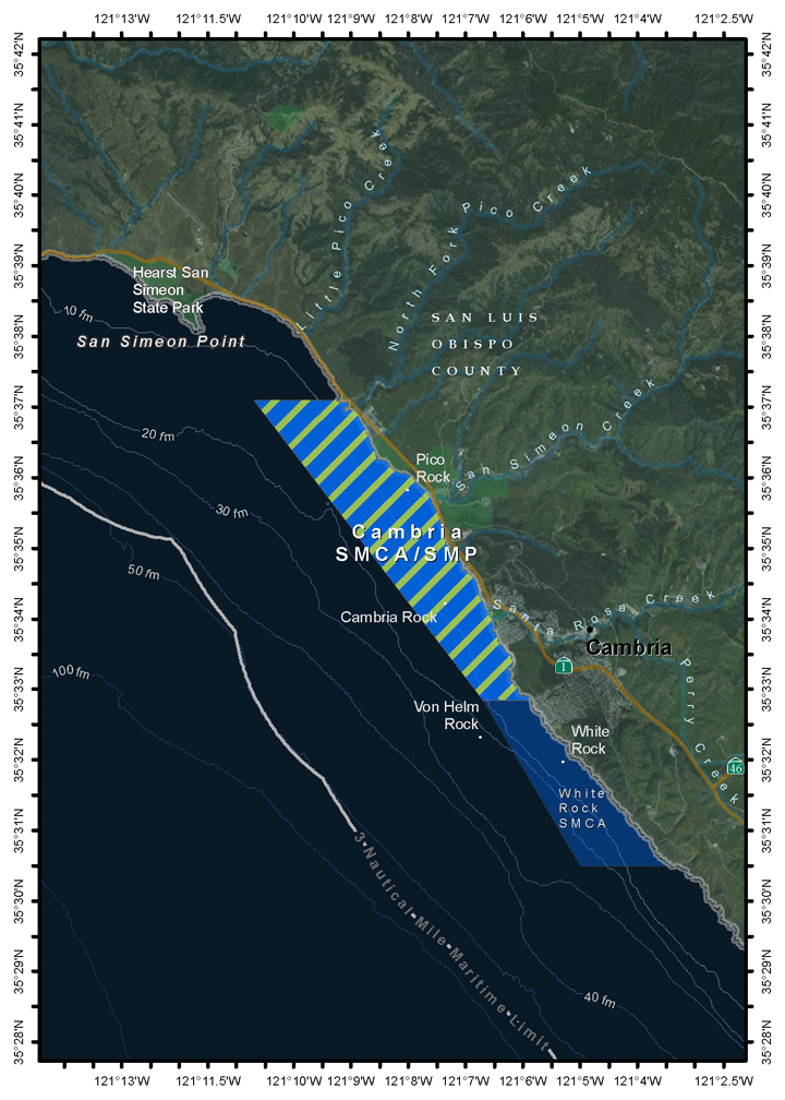 Map of Cambria State Marine Conservation Area - click to enlarge in new tab